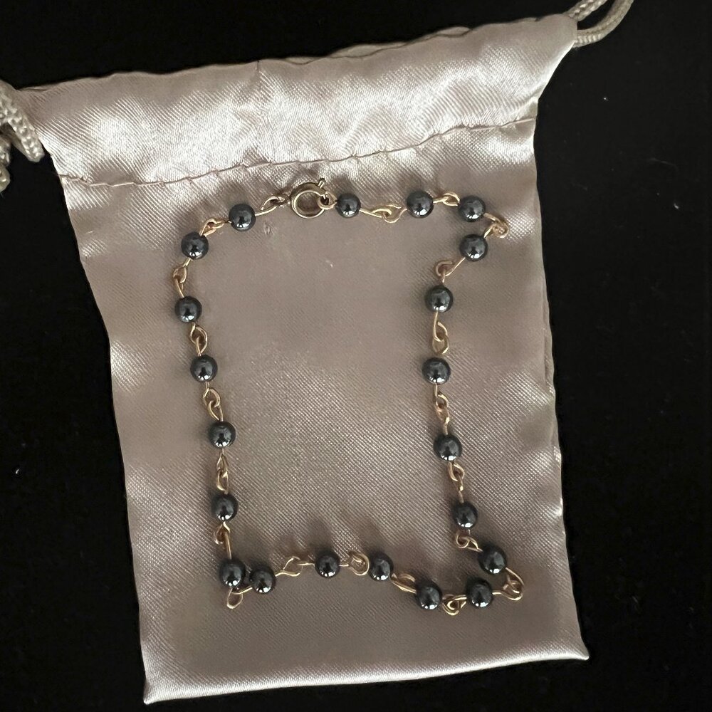 9" Black Beads w/Faux Gold Chain Fashion Bracelet for ankle or large wrist